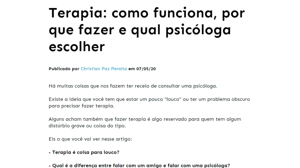 exemplo de artigo de divulgação para psicólogas